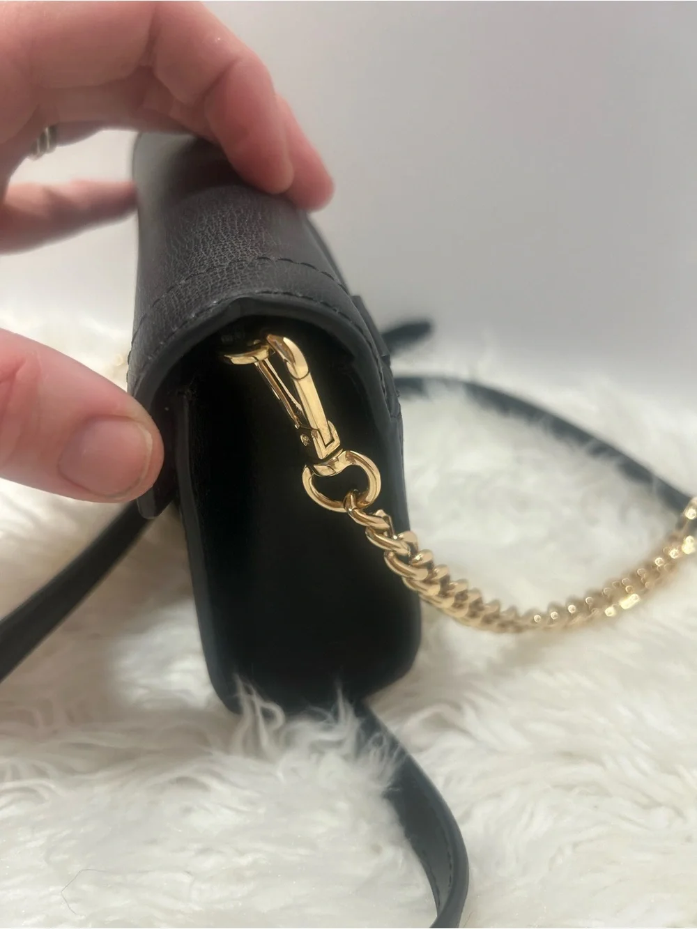 Michael Kors Black Leather Kinsley Crossbody with Gold Plate Lock